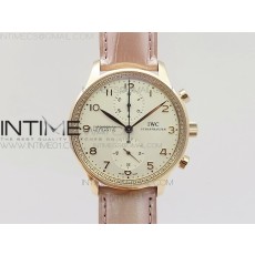 ZF공장 IWC 포르투기저 크로노그래프 PORTUGUESE IW3714 RG CASE DIAMOND  WHITE DIAL RG NUMERAL ON PINK LEATHER STRAP A79350 (SLIM MOVEMENT)