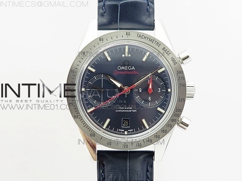 OM공장 오메가 스피드마스터57 스틸 블루다이얼 네이비가죽스트랩 SPEEDMASTER '57 CO-AXIAL  BLUE DIAL ON BLUE LEATHER STRAP A9300 (FREE THE LEATHER STRAP)