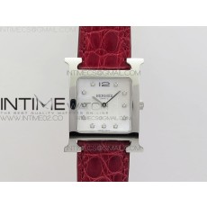 MK공장 에르메스 H아워 스틸 화이트자개다이얼 다이아몬드인덱스 레드크로커다일스트랩 HEURE H LADIES SS WHITE MOP DIAL ON RED CROCO LEATHER STRAP SWISS QUARTZ