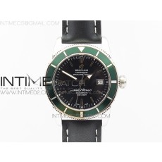 브라이틀링 슈퍼오션 스틸 블랙다이얼 그린인서트 가죽스트랩 SUPEROCEAN 42MM A17321 SS CREAM DIAL GREEN BEZEL ON BLACK LEATHER STRAP ETA2824