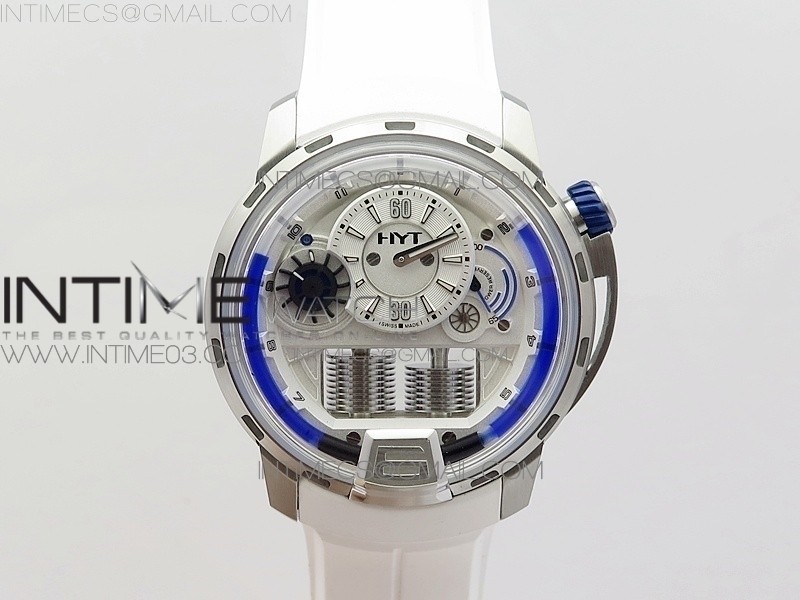 CY공장 HYT 스틸 화이트다이얼 블루서클 러버스트랩 HYT SS CYF WHITE DIAL BLUE CROWN ON WHITE RUBBER STRAP ASIAN MOVEMENT HTY CAL.101