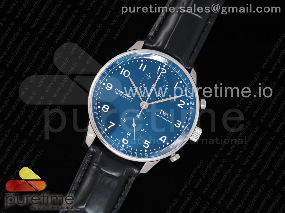 YL공장 IWC 포르투기저 크로노그래프 150Years 에디션 스틸 블루다이얼 가죽스트랩 Portugieser Chronograph Edition “150 Years” IW371601 Blue Dial on Black Leather Strap A7750 (Slim Movement)