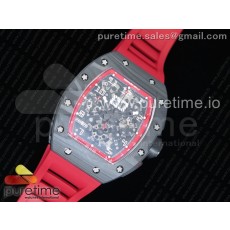 KU공장 리차드밀 RM011 NTPT 카본크로노 스켈레톤 레드이너베젤 레드러버스트랩 RM011 NTPT Carbon Chrono Crystal Skeleton Dial Red Inner Bezel on Red Rubber Strap A7750 KV공장