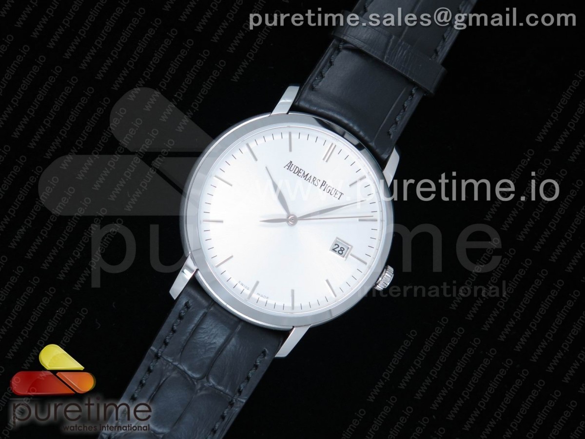 오데마피게 쥴스 오데마 데이트 39mm 스틸 화이트다이얼 가죽스트랩 Jules Audemars Date 39mm SS White Dial on Black Leather Strap MIYOTA 9015