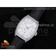 프랭크뮬러 카사블랑카 스틸 풀다이아몬드 화이트다이얼 블랙가죽스트랩 Casablanca SS Full Paved Diamonds White Dial on Black Leather Strap MIYOTA 8215