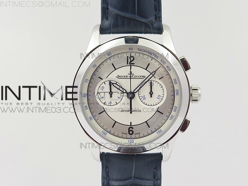 예거르쿨트르 마스터 크로노그래프 스틸 화이트다이얼 블루핸즈 가죽스트랩 MASTER CHRONOGRAPH SS 1538530 WHITE DIAL BLUE HAND ON BLUE LEATHER STRAP A7750