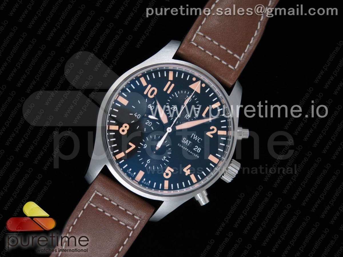 ZF공장 IWC 파일럿 크로노그래프 오스트레일리아 한정판 Pilot Chrono IW377720 Australia Limited Edition Black Dial on Brown Leather Strap A7750