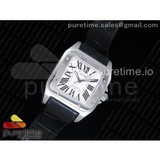 KZ공장 까르띠에 산토스100 미디움 스틸 화이트다이얼 가죽스트랩 Santos 100 33mm SS White Dial on Black Leather Strap SEIKO NH05A