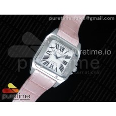 KZ공장 까르띠에 산토스100 미디움 스틸 화이트다이얼 핑크가죽스트랩 Santos 100 33mm SS White Dial on Pink Leather Strap SEIKO NH05A