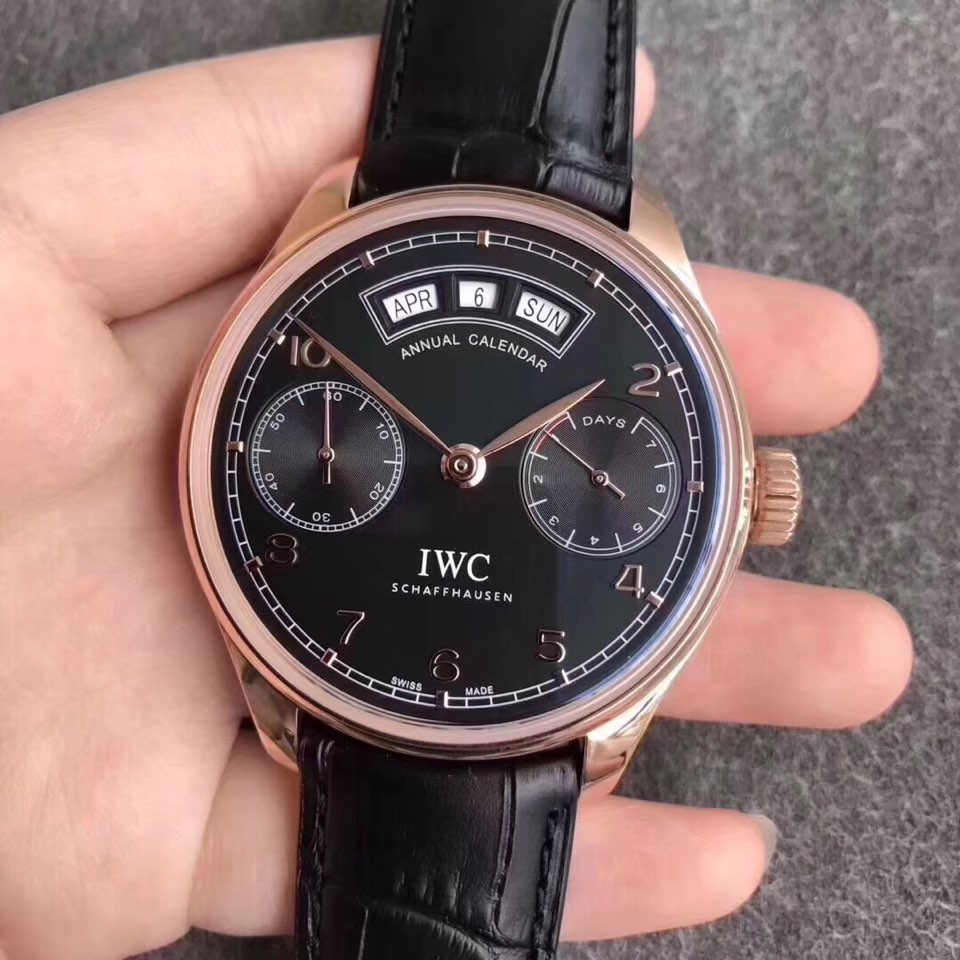 AZ공장 IWC 애뉴얼캘린더 로즈골드금장 블랙다이얼 골드인덱스 가죽스트랩