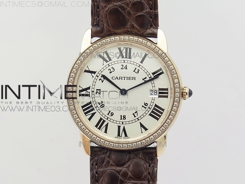 K11공장 까르띠에 롱드솔로 36mm 로즈골드&다이아케이스 화이트다이얼 가죽스트랩 RONDE SOLO DE CARTIER 36MM RG/DIA WHITE DIAL ON BLACK CROCO LEATHER STRAP RONDA QUARTZ