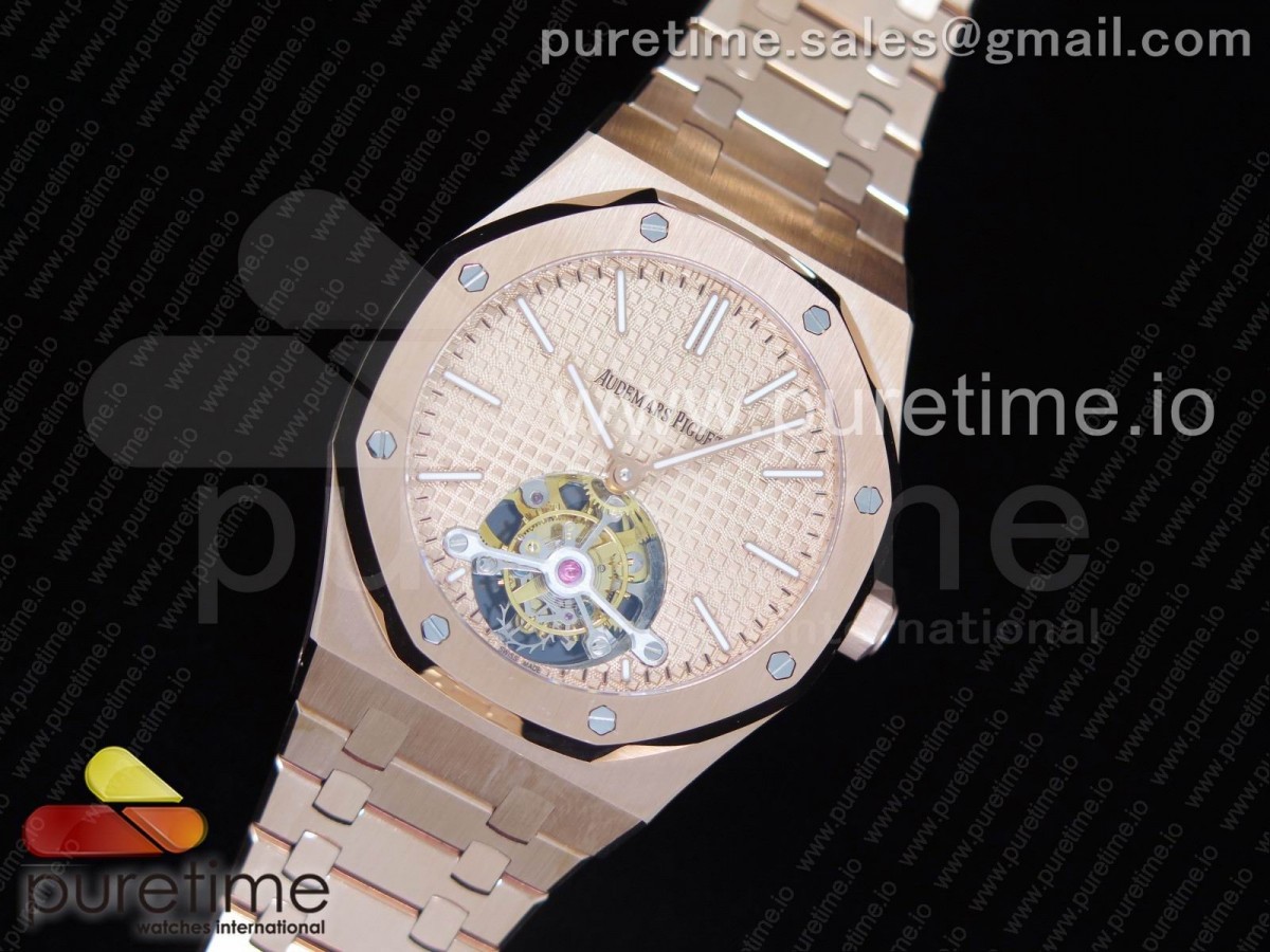 오데마피게 로얄오크 로즈골드 투어빌론 로즈골드다이얼 브레이슬릿 Royal Oak RG Tourbillon Rose Gold Textured Dial on SS Bracelet