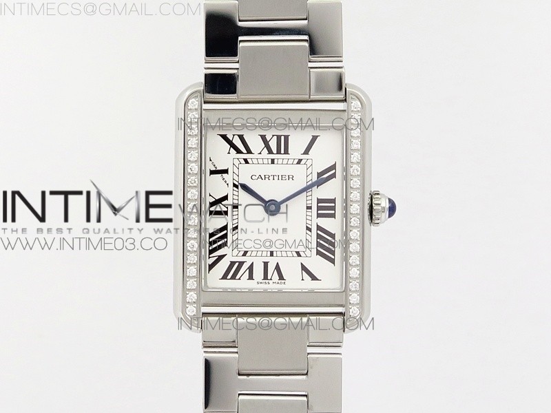 K11공장 24mm 까르띠에 탱크솔로 스틸 다이아몬드베젤 브레이슬릿 TANK SOLO LADIES 24MM SS DIAMOND BEZEL  WHITE DIAL ON SS BRACELET RONDA QUARTZ