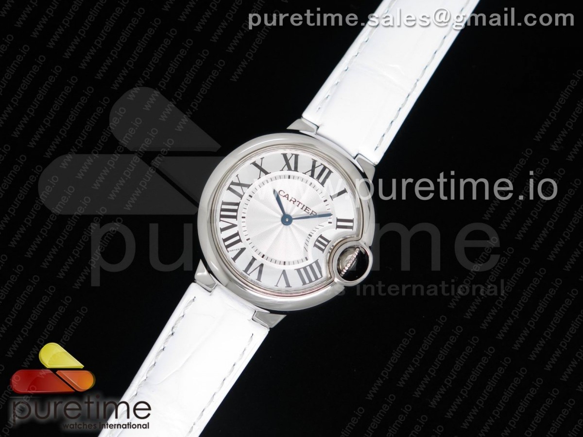 AF공장 까르띠에 발롱블루 33MM 스틸 화이트크로커다일스트랩 Ballon Bleu 33mm SS White Textured Dial on White Crocodile Strap Jap Quartz