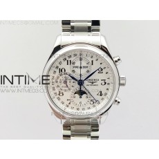 GS공장 론진 마스터컬렉션 문페이즈 스틸 화이트다이얼 브레이슬릿 MASTER MOONPHASE CHRONOGRAPH SS WHITE DIAL ON SS BRACELET A7751