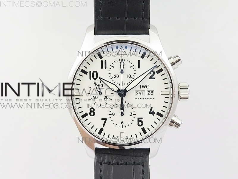 ZF공장 IWC 파일럿 크로노그래프 3777-25 스틸 화이트다이얼 가죽스트랩 IWC PILOT CHRONO 377725 SS WHITE DIAL ON BLACK LEATHER STRAP A7750