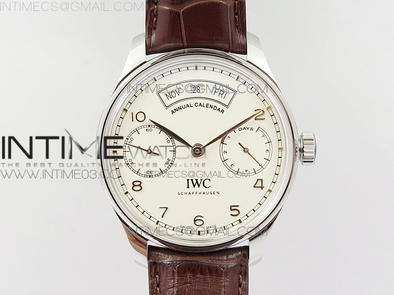 ZF공장 IWC 포르투기저 애뉴얼캘린더 파워리저브 화이트다이얼 가죽스트랩 IWC PORTUGUESE REAL PR REAL ANNUAL CALENDAR IW503501 WHITE DIAL ON BROWN LEATHER STRAP A52850