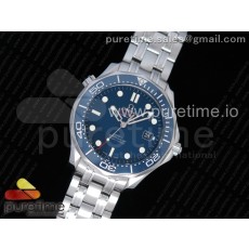 OM 오메가 씨마스터 다이버300 스틸 블루 브레이슬릿 Seamaster 300M Chronometer SS Blue on SS Bracelet A2824 (Black Balance Wheel) V2