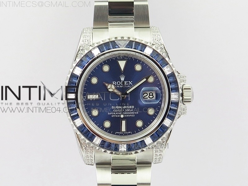 GS공장 롤렉스 서브마리너 블루바게트다이어베젤 블루다이얼 SUBMARINER BLUE DIAMOND BEZEL SS  BLUE DIAL ON SS BRACELET A2824