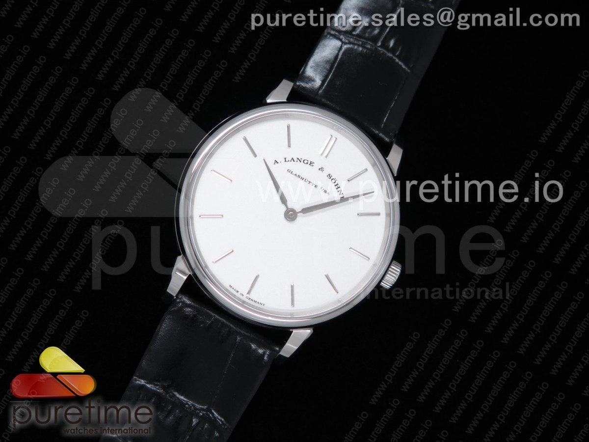 OX공장 아랑에운트죄네 색소니아 화이트다이얼 가죽스트랩 Saxonia Thin SS White Dial on Black Leather Strap A2892