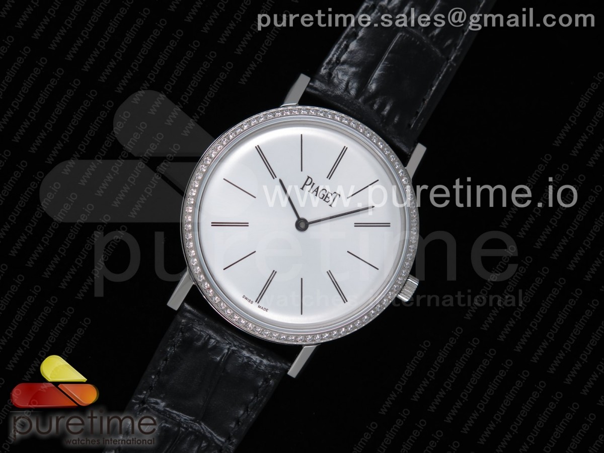 OX공장 피아제 알티플라노 스틸 화이트다이얼 다이어베젤 가죽스트랩 Altiplano Watch SS White Dial Diamonds Bezel on Black Leather Strap MIYOTA 9015