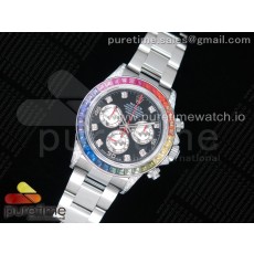 JH공장 롤렉스 데이토나 레인보우 바게트베젤 블랙다이얼 Daytona 116599RBOW SS Rainbow Crystal Black Dial on SS Bracelet A4130