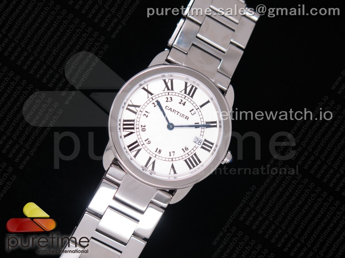 GP공장 까르띠에 롱드솔로 36MM 스틸 화이트다이얼 브레이슬릿 Ronde Solo De Cartier 36mm SS White Dial on SS Bracelet Ronda Quartz