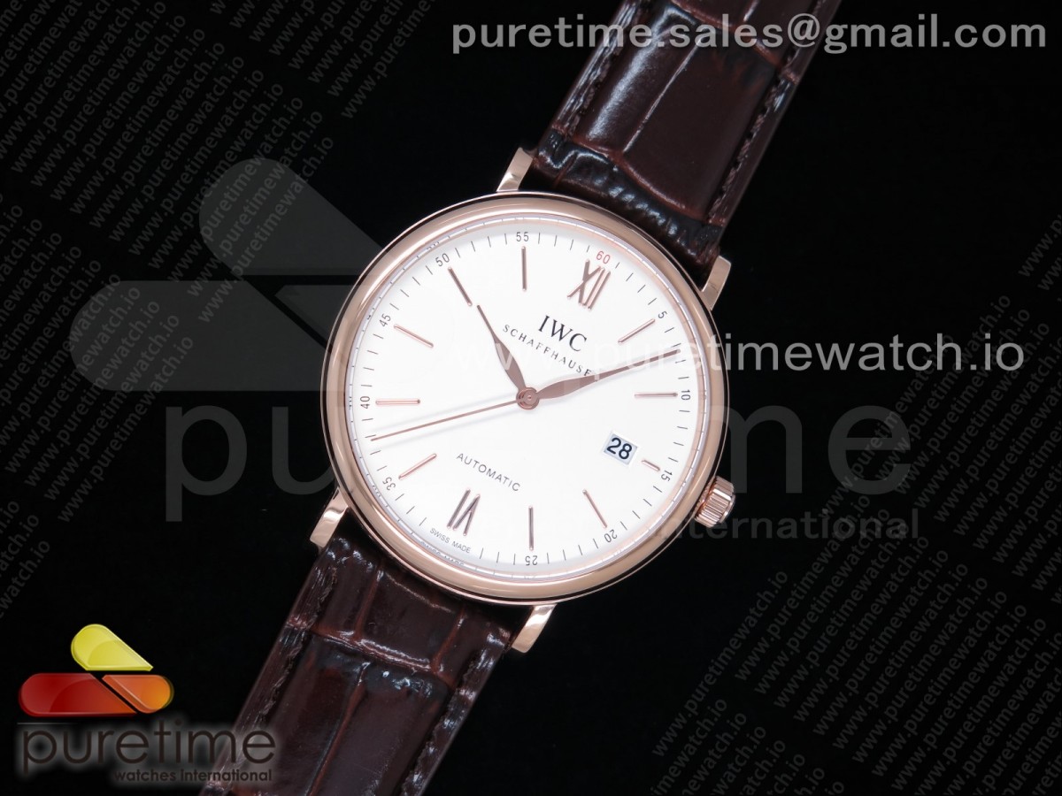 FK공장 IWC 포르토피노 로즈골드 금통 화이트다이얼 가죽스트랩 Portofino Automatic RG White Dial on Brown Leather Strap A2892