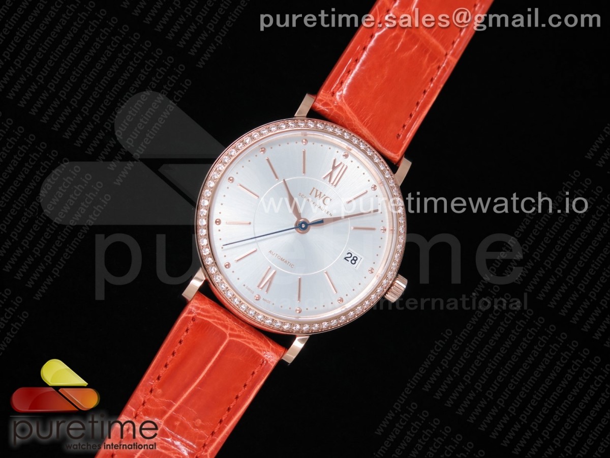 MF공장 IWC 포르토피노 로즈골드 금통 37 실버다이얼 악어스트랩 Portofino Automatic 37 RG Silver Dial on Orange Crocodile Strap A35111