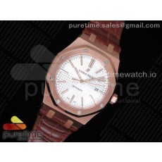 OM공장 오데마피게 로얄오크 15400 로즈골드 금통 화이트다이얼 가죽스트랩 Royal Oak 41mm 15400 RG White Textured Dial on Brown Leather Strap A3120