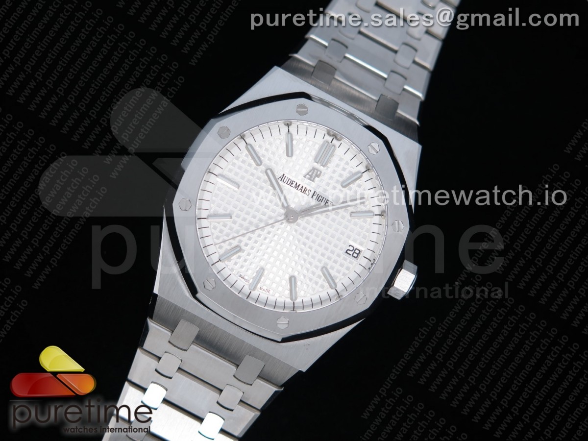 OM공장 오데마피게 로얄오크 41MM 화이트다이얼 브레이슬릿 Royal Oak 41mm 15500 SS White Textured Dial on SS Bracelet MIYOTA 9015