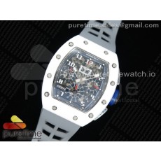 KU공장 리차드밀 RM011 화이트세라믹케이스 스켈레톤다이얼 러버스트랩 RM011 Real White Ceramic Chronograph Crystal Skeleton Dial Blue on Gray Rubber Strap A7750 KV공장