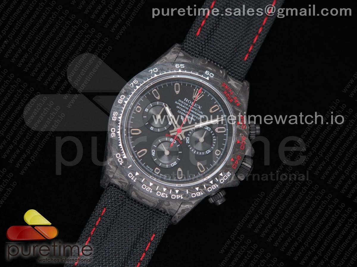 TW공장 롤렉스 데이토나 카본 블랙다이얼 나일론 스트랩 Daytona DIW Carbon Case and Bezel Black/Red Dial on Black Nylon Strap A7750