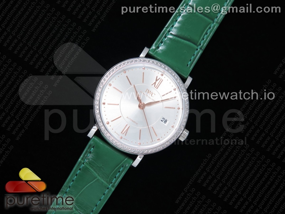 MF공장 포르토피노 37MM 실버다이얼 악어스트랩 Portofino Automatic 37 SS Silver Dial RG Markers on Green Crocodile Strap A35111