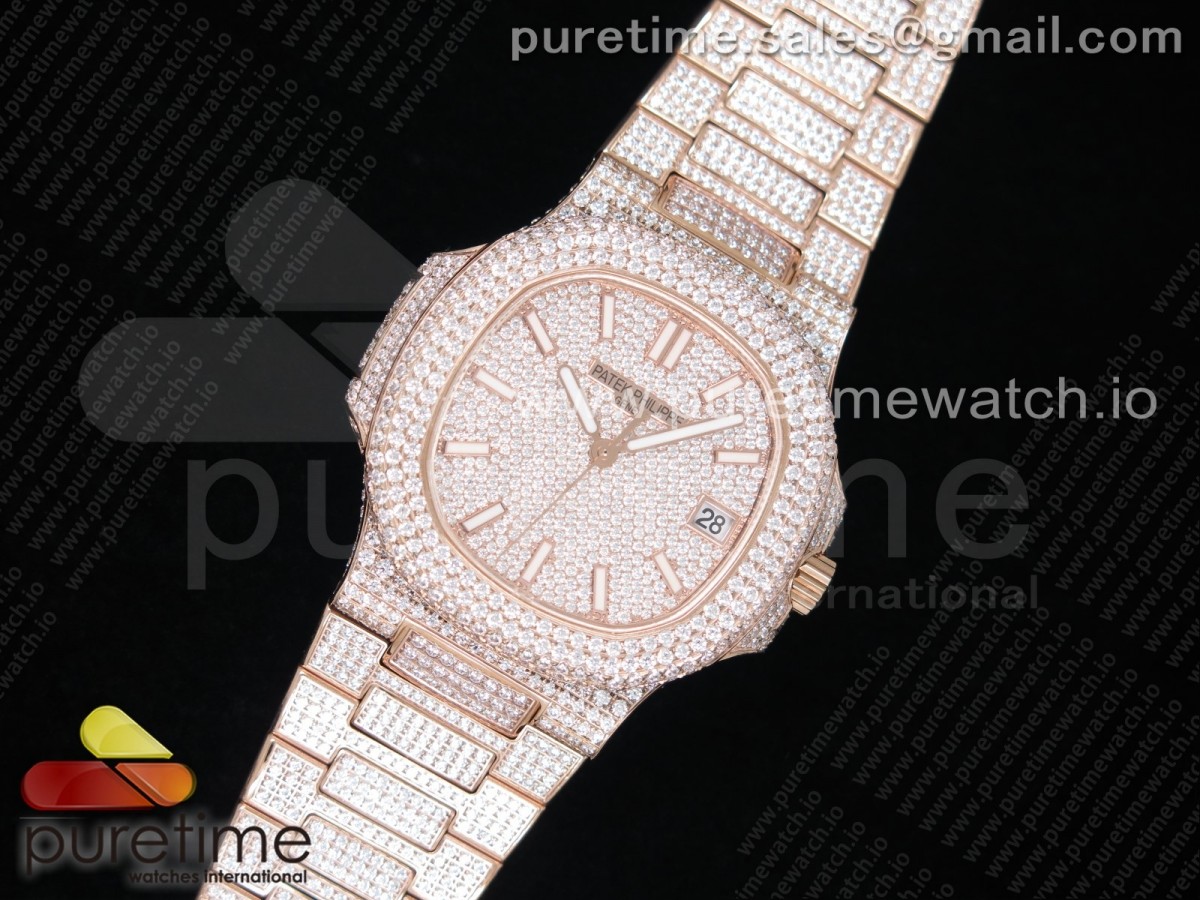 TW공장 노틸러스 로골 올다이어모델 Nautilus Jumbo 5711 RG TWF Full Paved Diamonds Dial Case and Bracelet A324