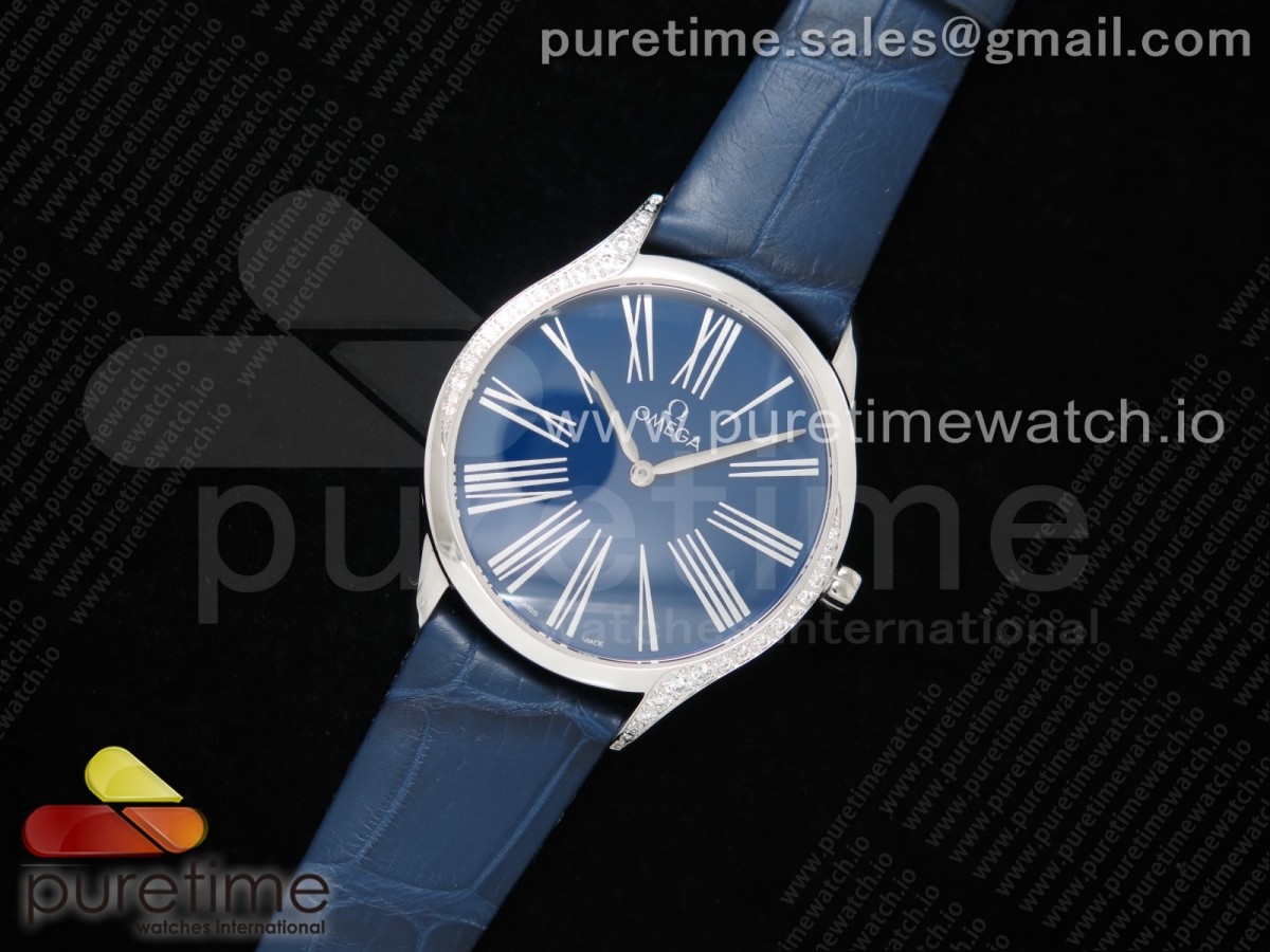 오메가 드빌 트레소르 퀴츠 블루다이얼 가죽스트랩 De Ville Tresor Quartz 36mm Ladies SS Blue Dial on Blue Leather Strap Ronda Quartz