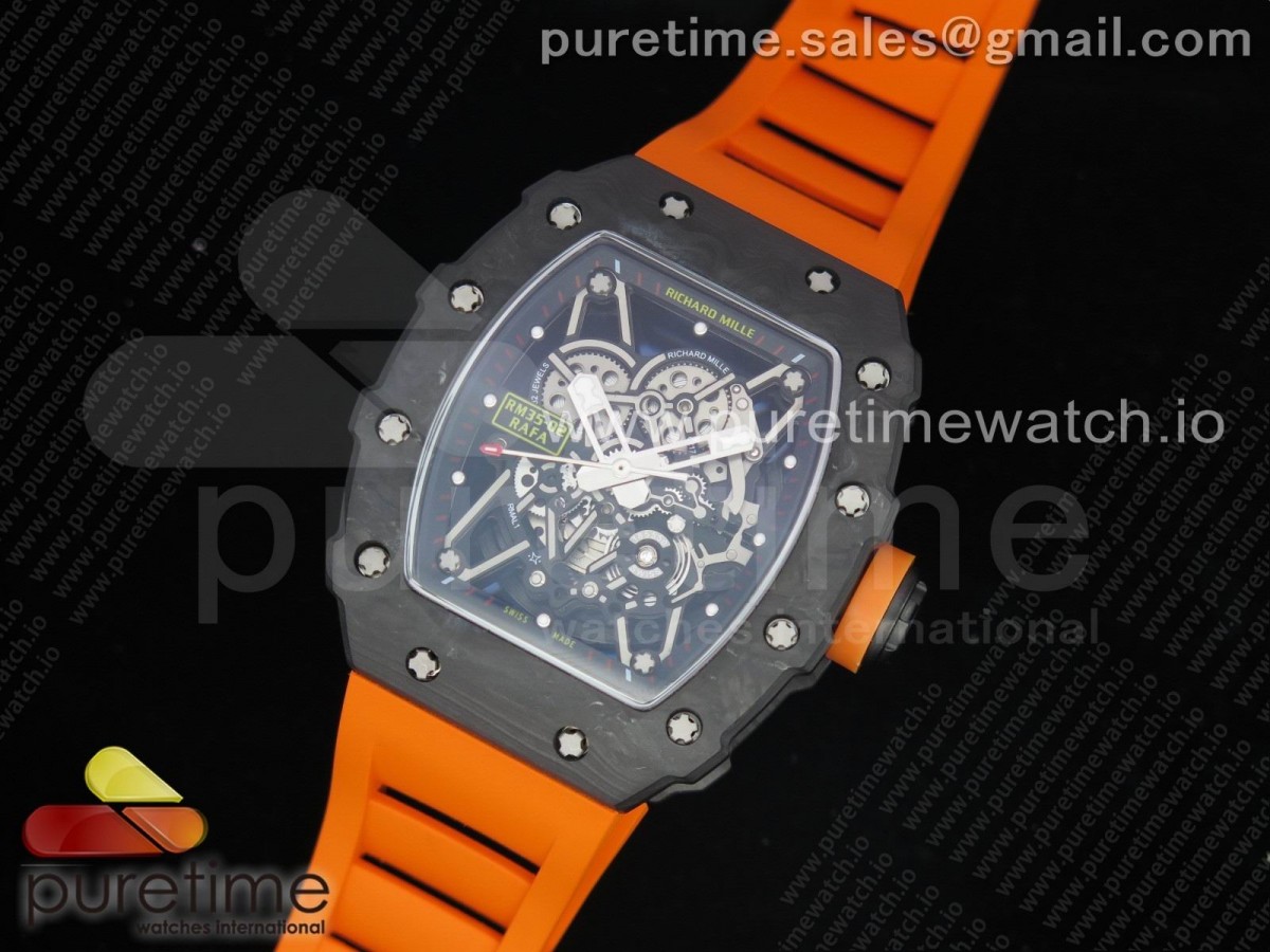 KV공장 V3 리차드밀 RM035-02 스켈레톤다이얼 러버스트랩 RM035-02 Skeleton Dial Orange on Orange Rubber Strap MIYOTA8215 V3