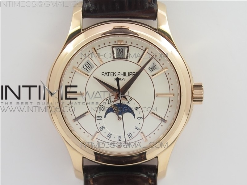 GR공장 파텍필립 애뉴얼 캘린더 로골 실버다이얼 가죽스트랩 Annual Calendar Complications 5205R GRF RG Silver dial on Brown leather strap