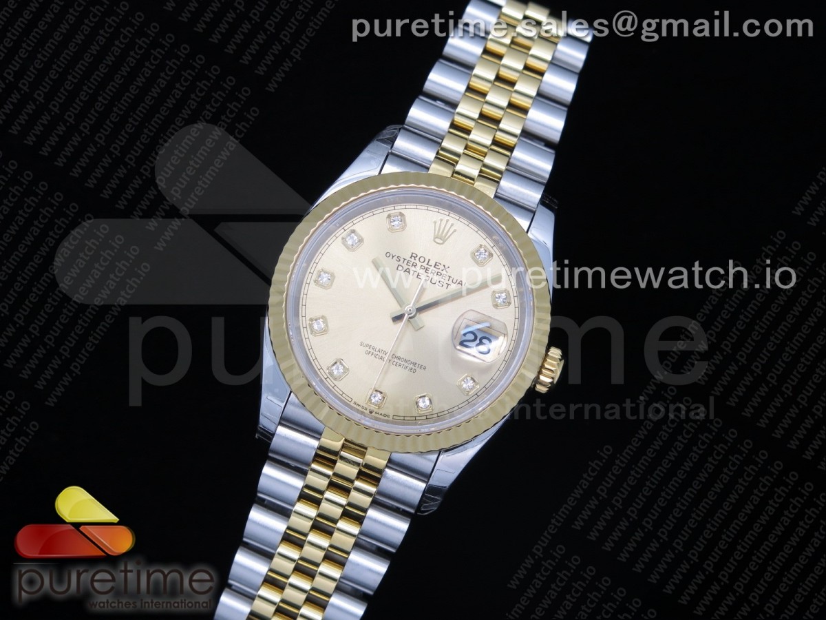 EW공장 롤렉스 데이저스트 36 옐로우골드콤비 샴페인다이얼 쥬빌레브레이슬릿 DateJust 36 SS/YG 126233 Gold Dial Diamonds Markers on Jubilee Bracelet A3235