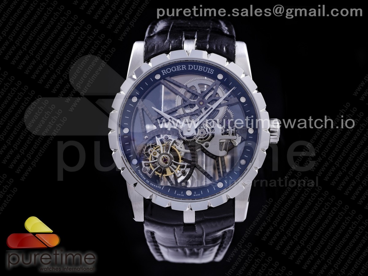 BBR공장 로져드뷔 엑스칼리버 투어빌론 스켈레톤다이얼 가죽스트랩 Excalibur Rddbex0392 SS BBR Best Edition Skeleton Dial on Black Leather Strap A2136 Tourbillon