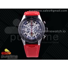 XF공장 칼리버호이어 PVD 스켈레톤다이얼 러버스트랩 Calibre Heuer 01 Chrono SS/PVD Skeleton Dial Red Hand on Red Rubber Strap A1887