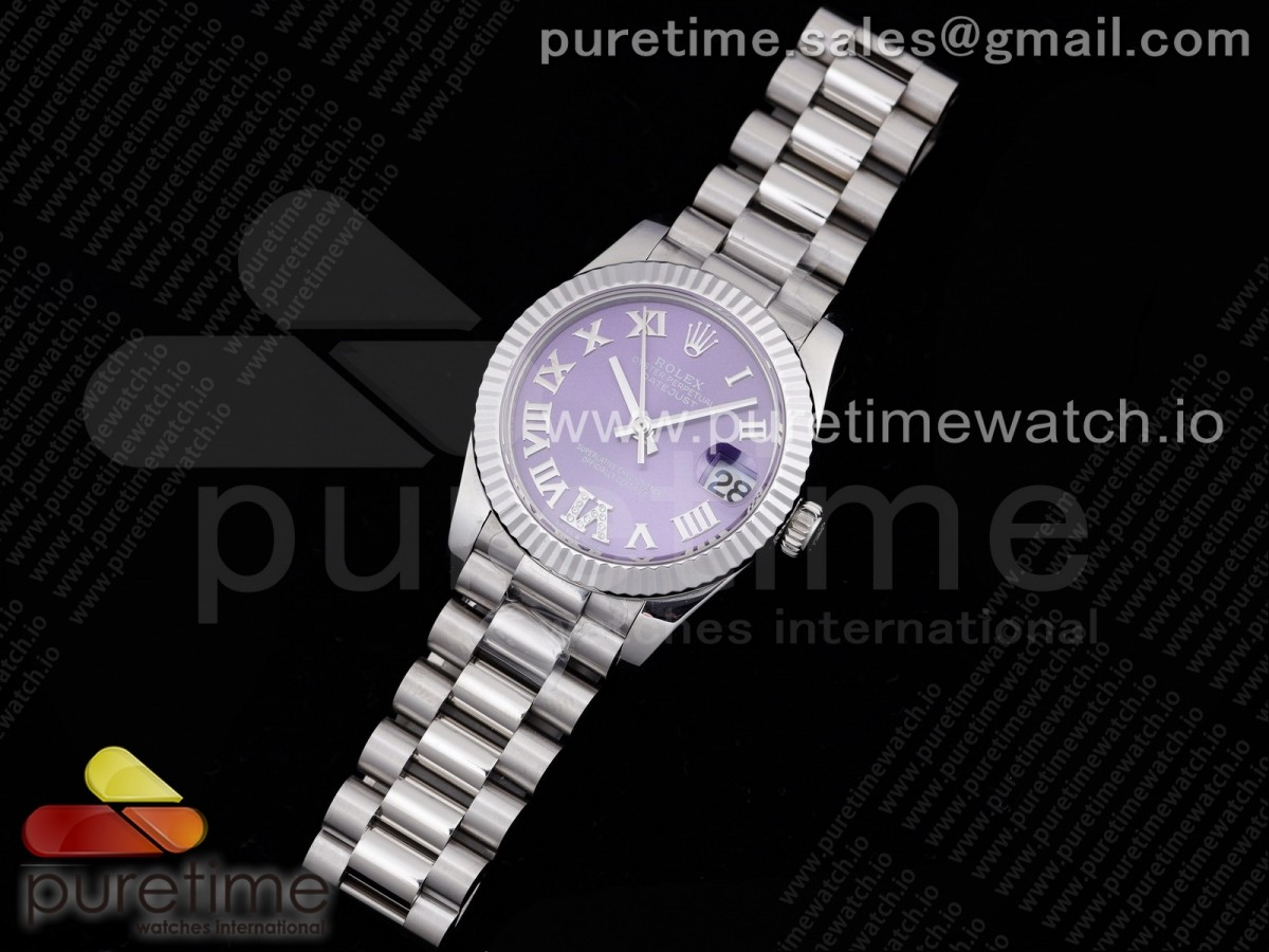 GM공장 롤렉스 데이저스트 31 퍼플다이얼 브레이슬릿 DateJust 31 Ladies 278289 GMF 316L Steel Purple Dial Diamond Roman Markers on President Syle Bracelet $228.00