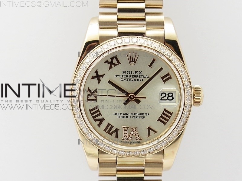 BP공장 롤렉스 데이저스트 31 로즈골드금통 실버다이얼 브레이슬릿2813 Datejust 31mm 278275 RG Dia Bezel Silver Roman Markers Dial @6 Dia on RG President Bracelet