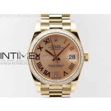 BP공장 롤렉스 데이저스트 31 로즈골드금통 로즈골드다이얼 브레이슬릿2813 Datejust 31mm 278275 RG Dia Bezel RG Roman Markers Dial @6 Dia on RG President Bracelet