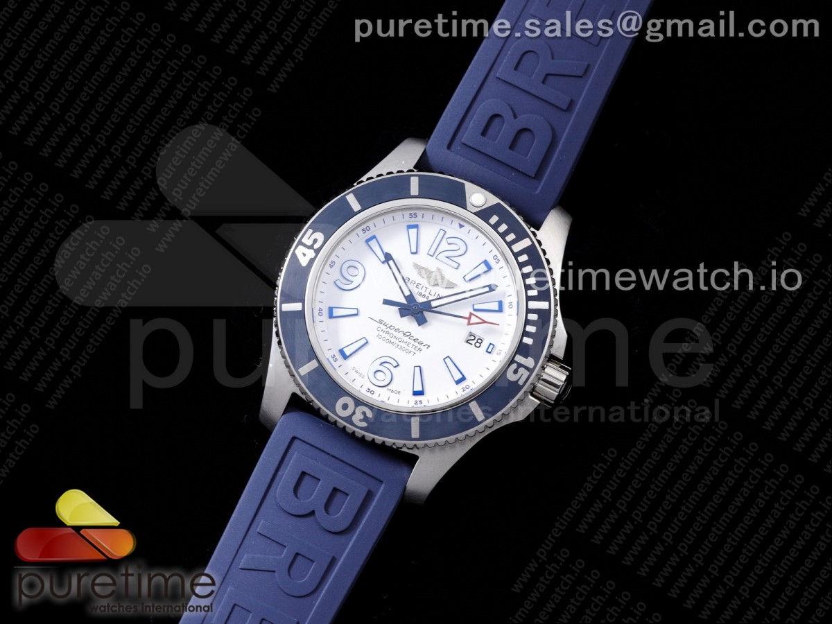 TF공장 브라이틀링 슈퍼오션 화이트다이얼 러버스트랩 Superocean Automatic 44 White Dial Blue Bezel on Blue Rubber Strap A2824