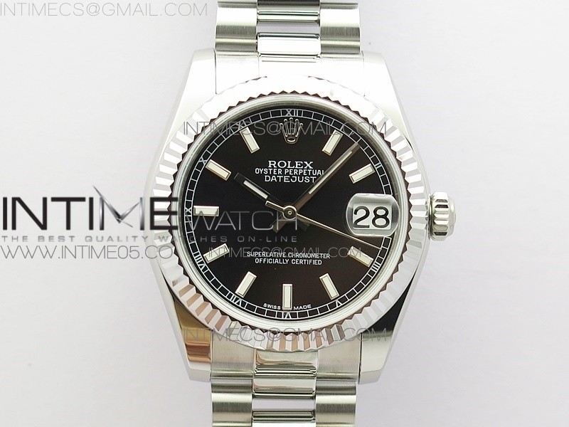 GS공장 롤렉스 데이저스트 31 블렉다이얼 브레이슬릿 Datejust 31mm 178274 SS Black Stick Markers Dial on SS President Bracelet SEIKO NH05A