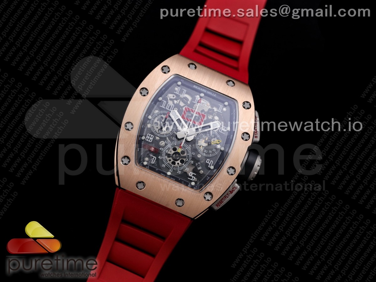 KU공장 V3 RM011 로골 크리스탈다이얼 러버 RM011 RG Chrono Crystal Dial Black on Red Rubber Strap A7750 V3