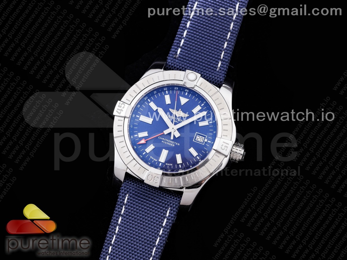 OX공장 브라이틀링 어벤져GMT 블루다이얼 나일론스트랩 Avenger GMT SS OXF Best Edition Blue Dial on Blue Nylon Strap A2836