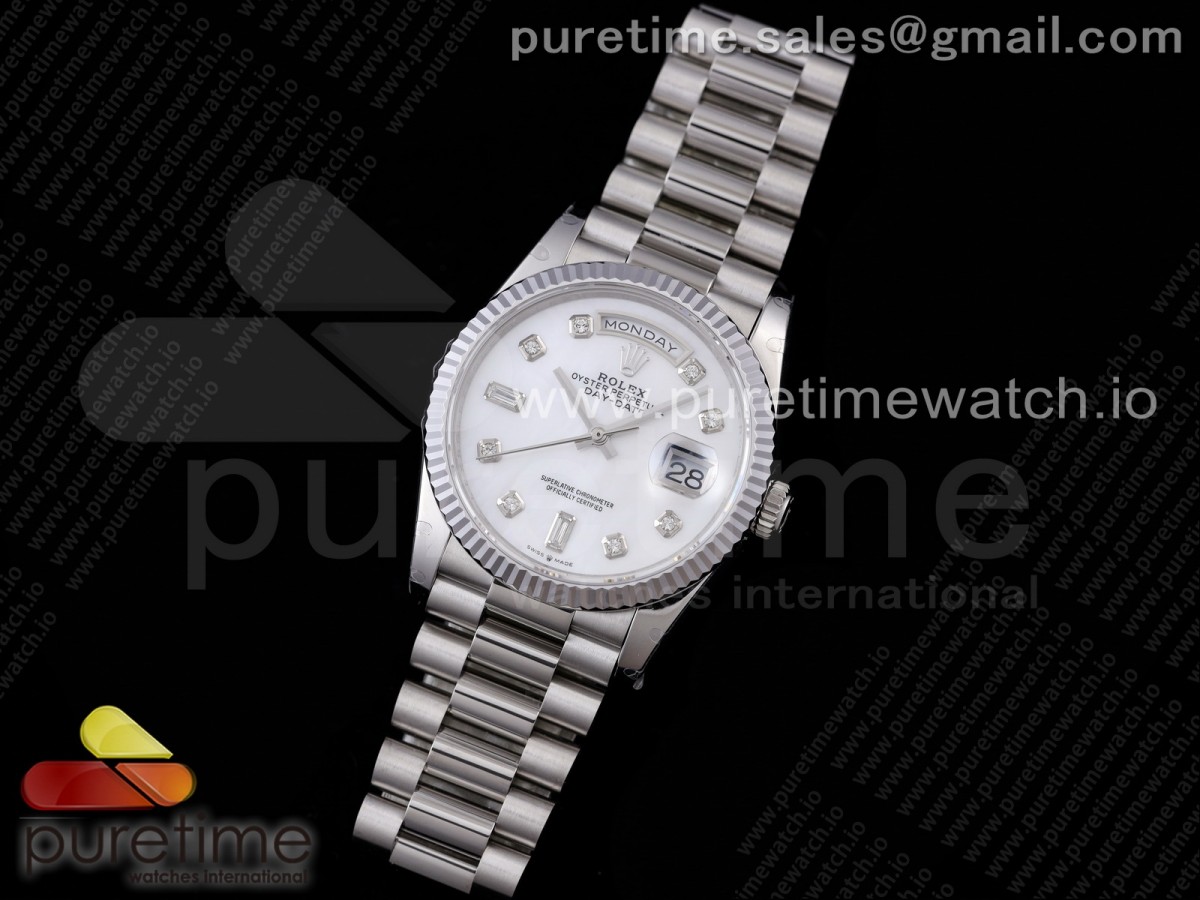 GM공장 데이데이트 36 자개다이얼 2836 Day Date 36 128239 GMF 1:1 Best Edition 904L Steel White Dial Diamonds Markers on Bracelet A2836