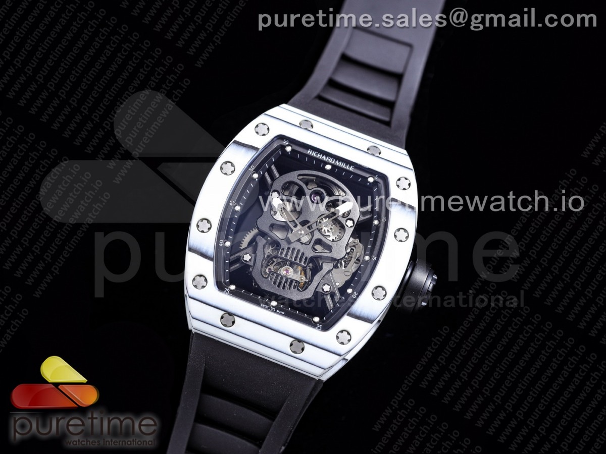 JB공장 RM052-01 뚜르비용 PVD 스켈레톤다이얼 러버 RM052-01 Tourbillon PVD White Bezel JBF Best Edition Skeleton Dial on Black Rubber Strap